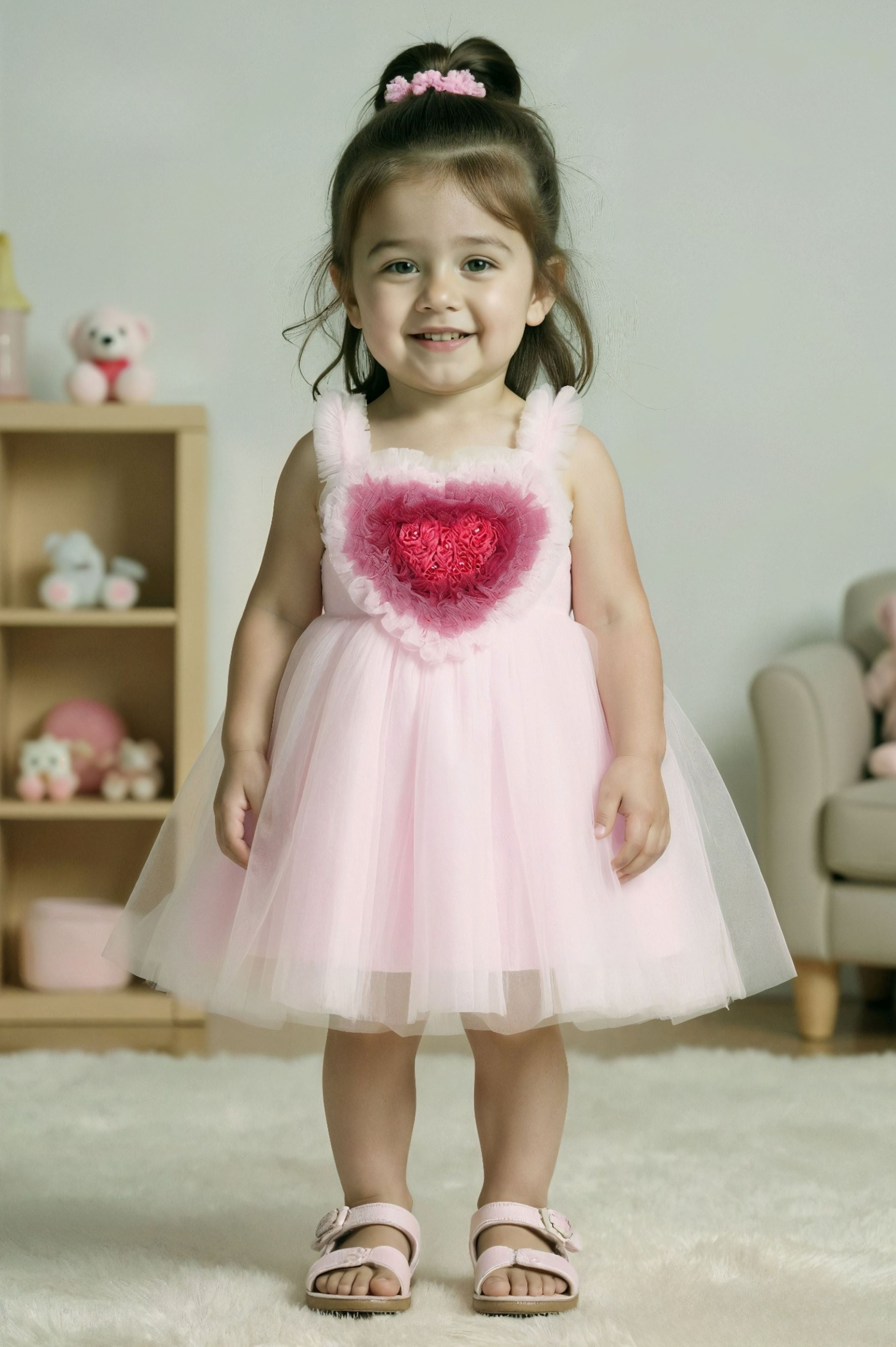 Blush Pink -Dreamy Heart Tulle Baby Short Frock Blush Pink -Dreamy Heart Tulle Baby Short Frock