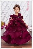 Deep Wine -Layered Ruffle Long Gown