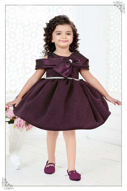 Wine - Off-Shoulder Bow Party Short Frock