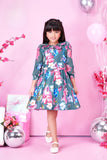 Air Force Blue -Floral Whirl Party Short Frock