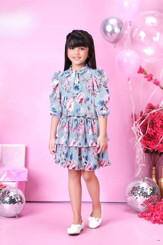 Sky Blue -Petal Bloom Ruffle Dress