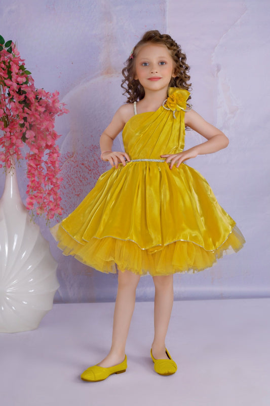 Golden - One Shoulder Princess Short Frock