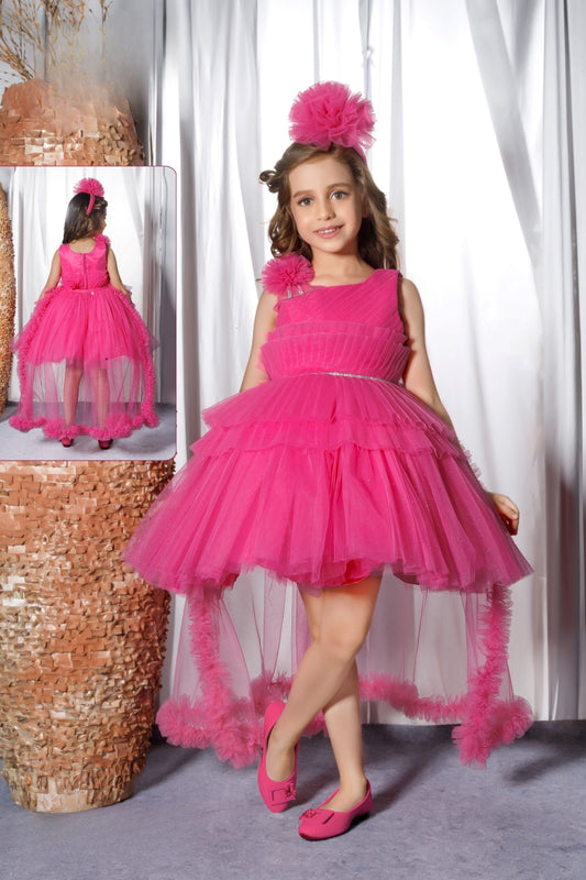 Pink -Layered Gajri Princess Short Frock