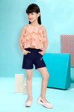 Peach Top  & Navy Blue Shorts -Ruffle Charm