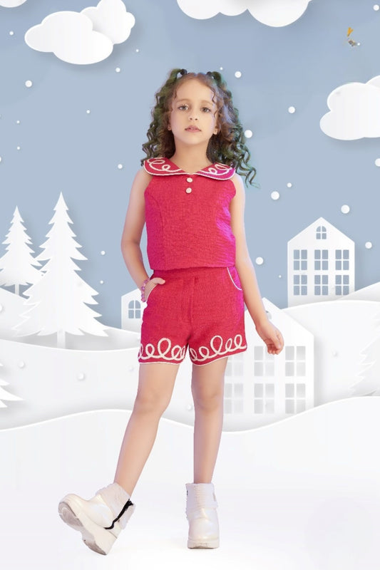 Rani Pink-White Embroidery Ribbon Co-ord Set