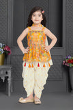 Gold Printed Peplum Kurti with Ivory Dhoti Pants