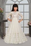 Cream Embroidered Gown with Mirror Work Jacket
