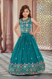 Teal Green Embroidered Lehenga with Mirror Work