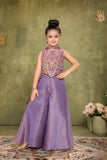Lavender Palazzo Set with Multicolour Embroidered Top