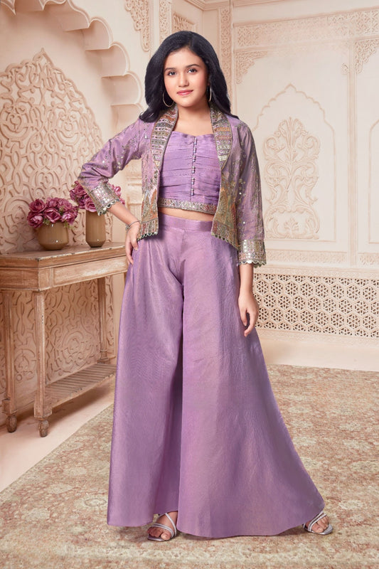 Lavender Palazzo Set with Embroidered Jacket