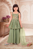 Pastel Green Embroidered Peplum Top with Palazzo & Dupatta