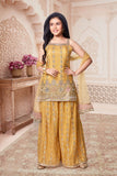 Golden Mirror Work Kurti with Palazzo & Dupatta
