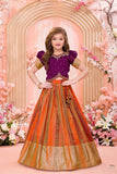 Orange-Gold Banarasi Silk Lehenga with Plum Embroidered Blouse