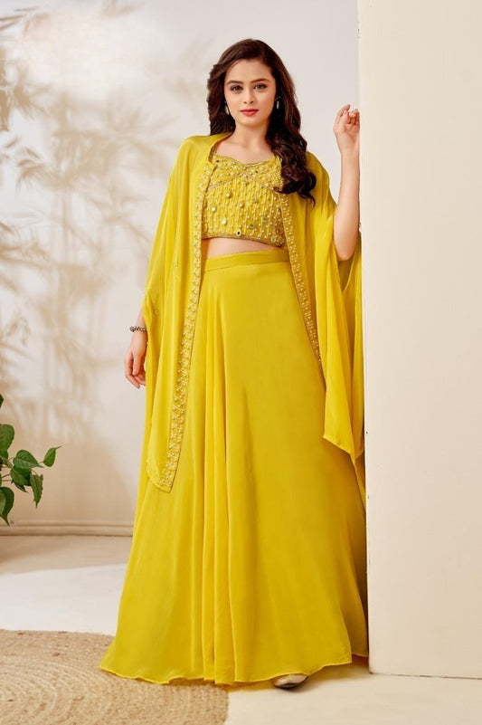 Yellow Mirror Work Cape Style Palazzo Set