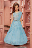 Sky Blue Embroidered Draped Lehenga Set