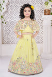 Lemon Yellow Floral Embroidered Lehenga Choli with Cape Sleeves