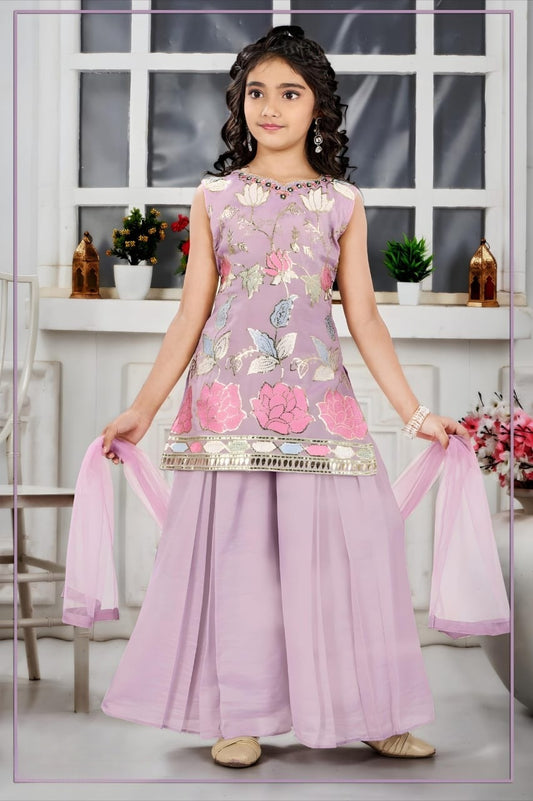 Lavender Floral Embroidered Palazzo Set