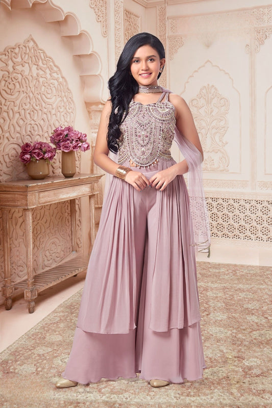 Dusty Lavender Embellished Palazzo Set