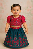 Teal Blue & Rani Pink Mirror Embroidered Lehenga Set