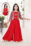 Crimson Red Mirror Work Palazzo Set with Embroidered Jacket