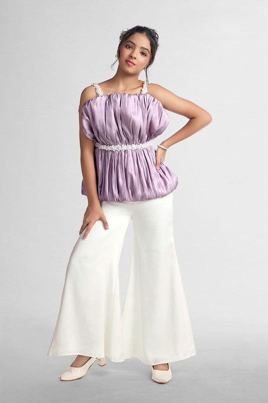 Lavender Bloom Satin Top with Pearl Strap