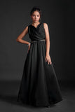 Black Drape Gown with Shimmer Waistline