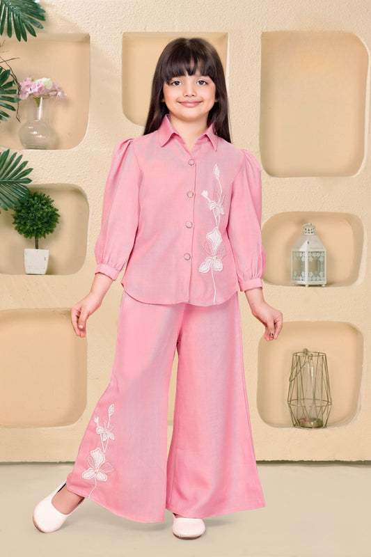 Pink Palazzo Set with Floral Embroidery