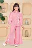 Blush Pink Floral Embroidered Palazzo Set | Party Wear Kids Outfit for Girls