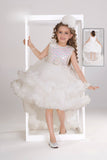 Pearl White Designer High-Low Feathered Short Frock