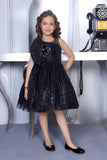 Midnight Black Couture Flower Applique Short Frock
