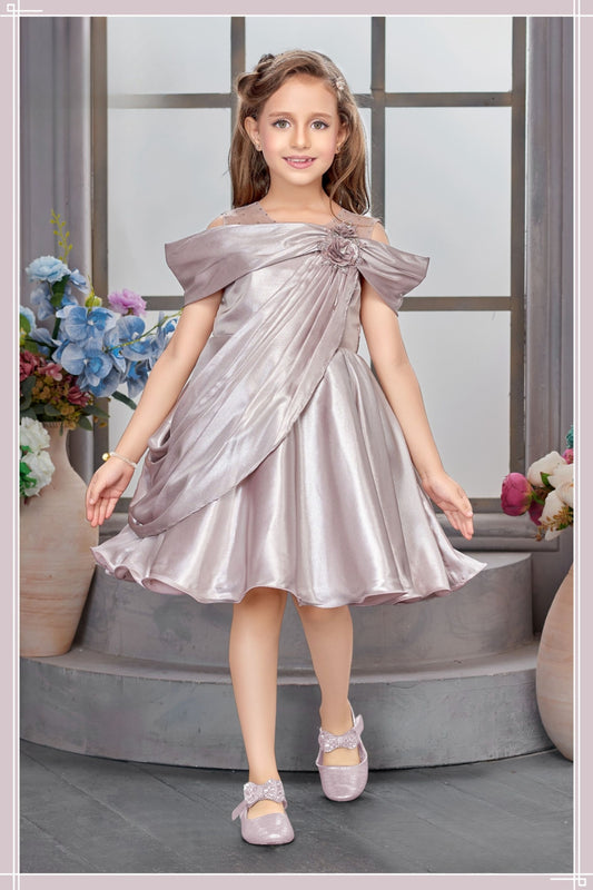 Champagne Pink Pleated Luxury Short Frock