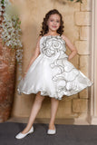 Pearl White Satin Swirl Designer Party Short frock