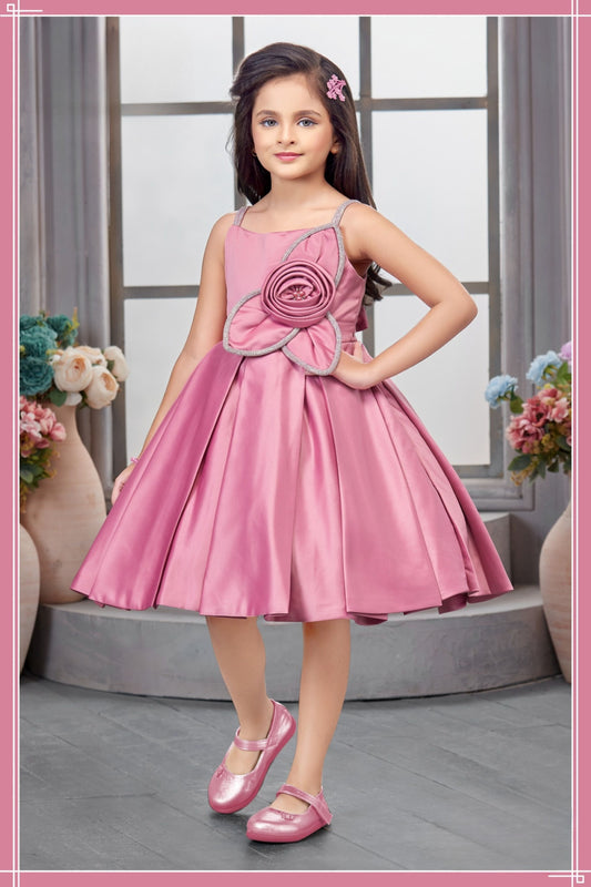 Pink Floral Applique Designer Short Frock