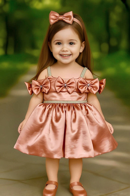 Peach Satin Bow Baby Party Dress