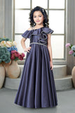 Royal Lavender One-Shoulder Satin Long Gown