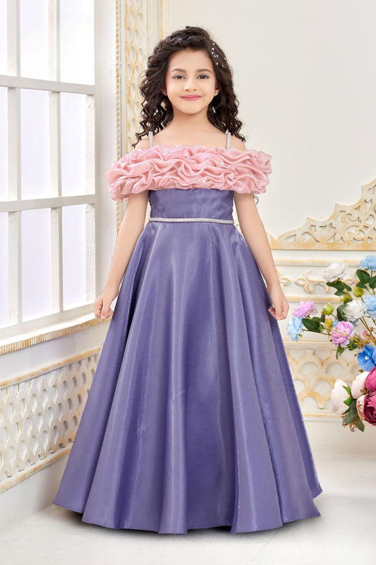 Periwinkle Purple Ruffle Neck Party Gown