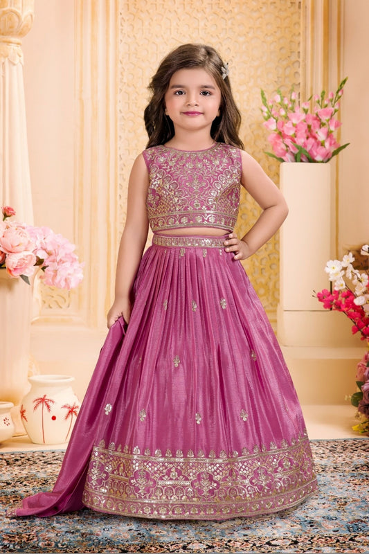 Royal Purple Embroidered Lehenga Set | Kids Ethnic Wear for Girls