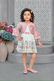 Blush Pink & Ivory Embroidered Party Short Frock | Party Wear Kids Dress for Girls