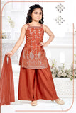 Rust Copper Embroidered Kurti Palazzo Set | Kids Ethnic Outfit for Girls