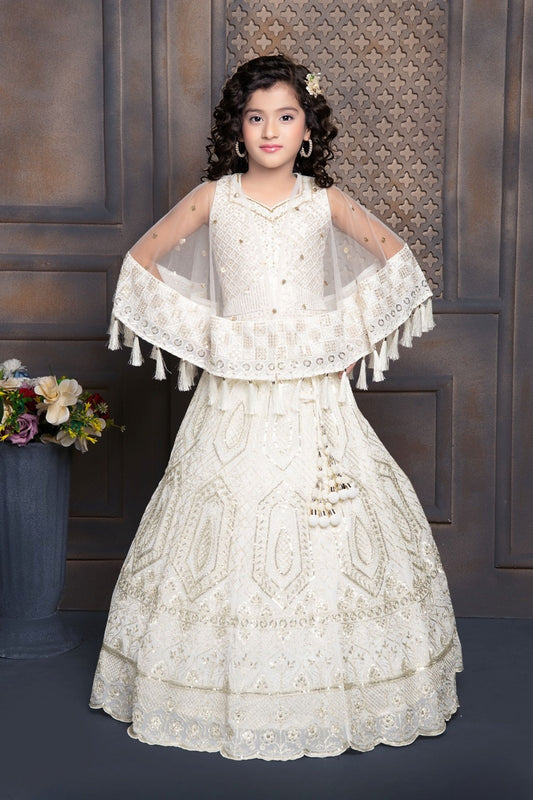 Ivory Cream Embroidered Lehenga Set | Kids Ethnic Wear for Girls