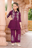 Royal Wine Embroidered Kurta Palazzo Set | Kids Ethnic Outfit for Girls