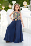 Royal Navy Blue Embroidered Palazzo Set | Kids Ethnic Outfit for Girls
