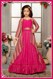 Rani Pink Royale Printed Jacket Lehenga Set | Kids Ethnic Wear for Girls