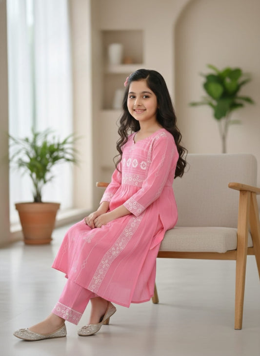 Blush Peach Bloom Printed Salwar Suit | Kids Ethnic Outfit for Girls