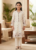 Ivory Cream Floral Printed Kurta Set | Kids Ethnic Outfit for Girls