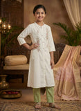 Ivory Cream Floral Embroidered Salwar Suit | Kids Ethnic Outfit for Girls