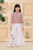 Chocolate Brown Embroidered Top White Palazzo Set | Party Wear Kids Outfit for Girls