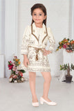 Ivory Cream Floral Jacket Dress Set | Casual Wear Kids Outfit for Girls