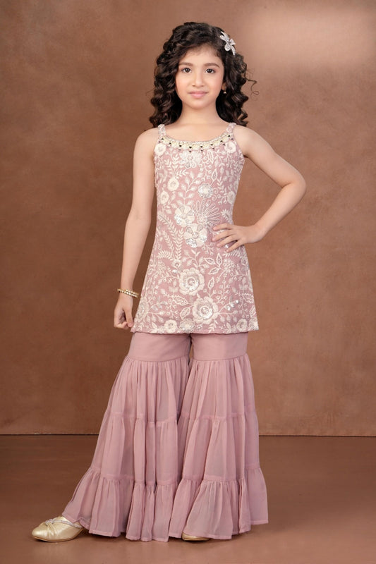 Blush Peach Blossom Sharara Set | Kids Ethnic Outfit for Girls