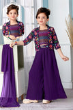 Royal Purple Amethyst Embroidered Palazzo Set | Kids Ethnic Outfit for Girls